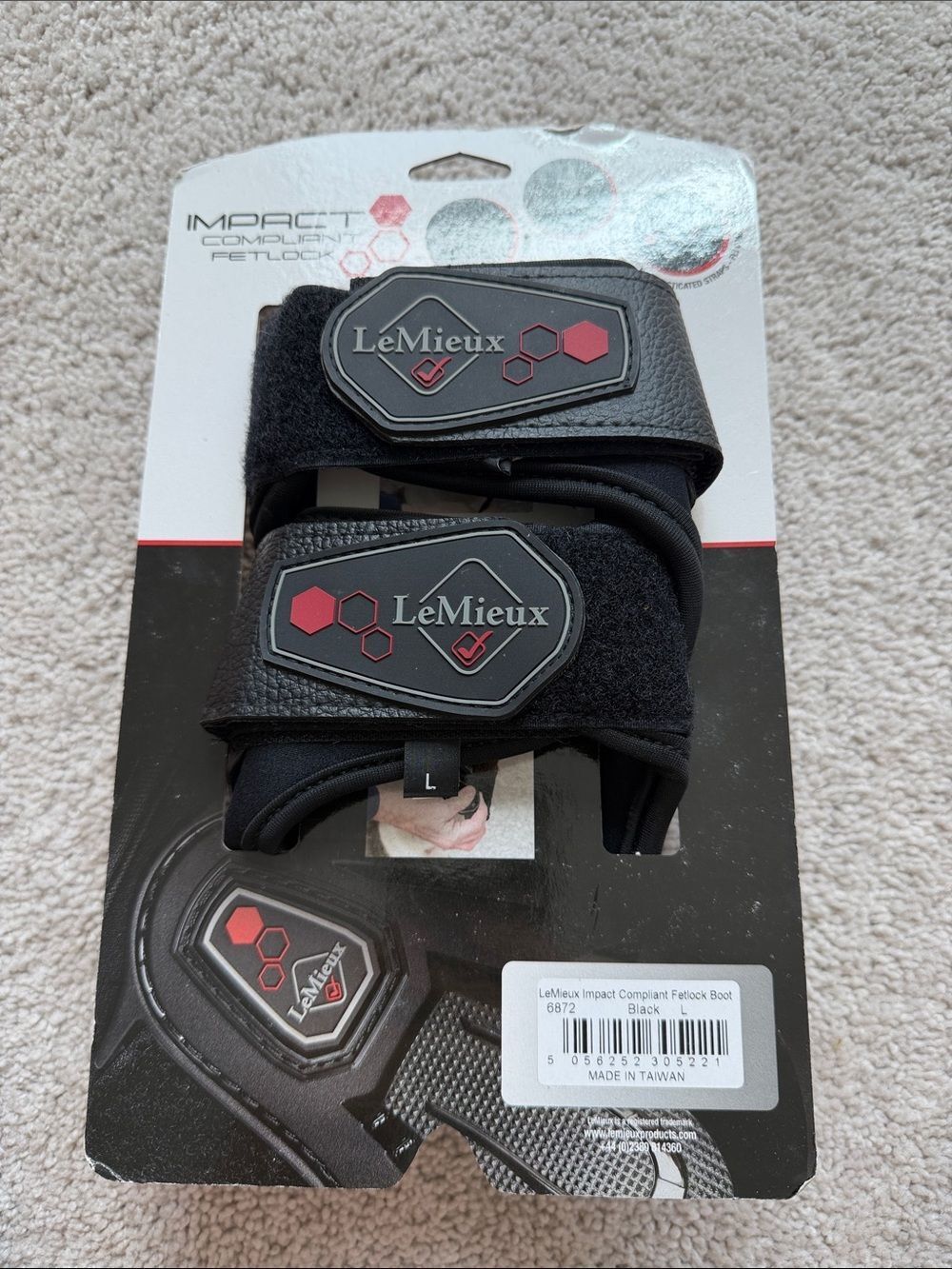 LeMieux Impact Fetlock Boots - Black with Red Accents Size L $110 Brand New